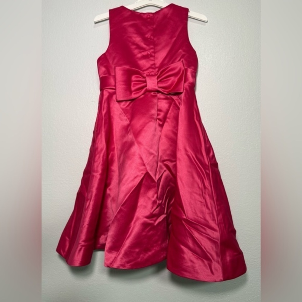 Janie and Jack WINTER BRIGHTS Hot Pink Satin‎ Dress W/ Bow & Pockets 4 Years